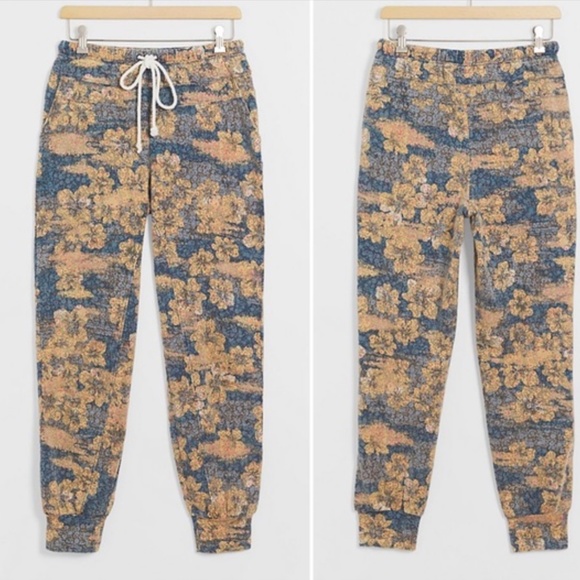 Anthropologie Floral Blue and Yellow Joggers - Picture 1 of 8